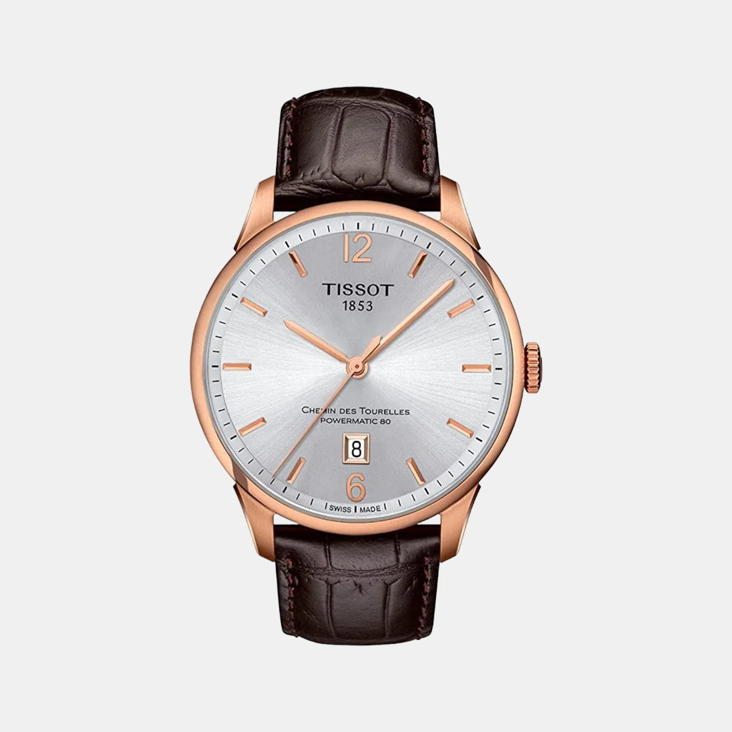Chemin Des Tourelles Men Automatic Silver Dial Analog Leather Watch T0994073603700