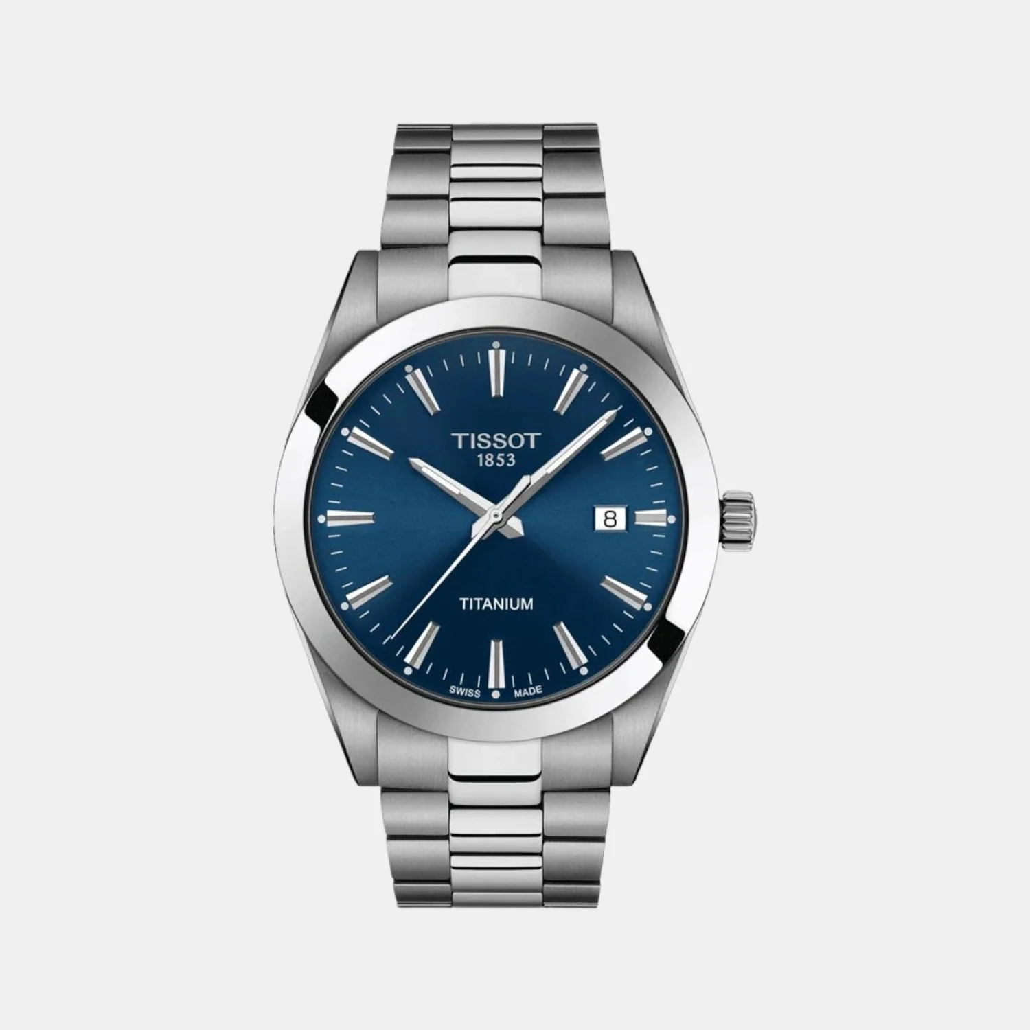 Gentleman Men Quartz Blue Dial Analog Titanium Watch T1274104404100
