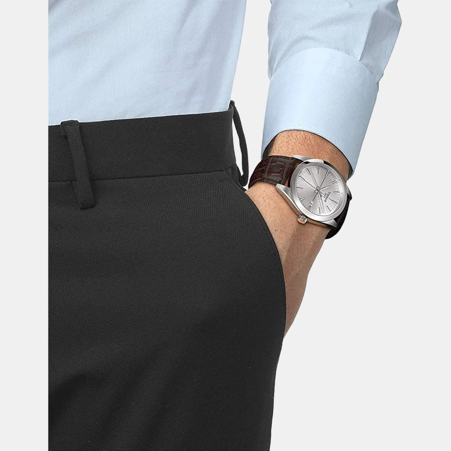 Gentleman Men Quartz Silver Dial Analog Leather Watch T1274101603101 - Image 5