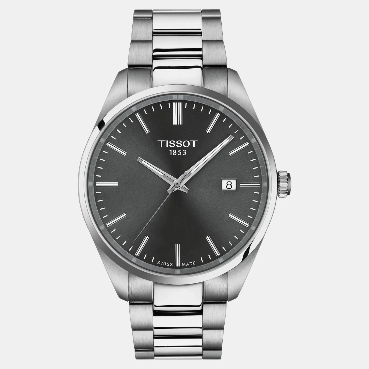 Pr 100 Men Quartz Grey Dial Analog Stainless Steel Watch T1504101108100 - Image 2