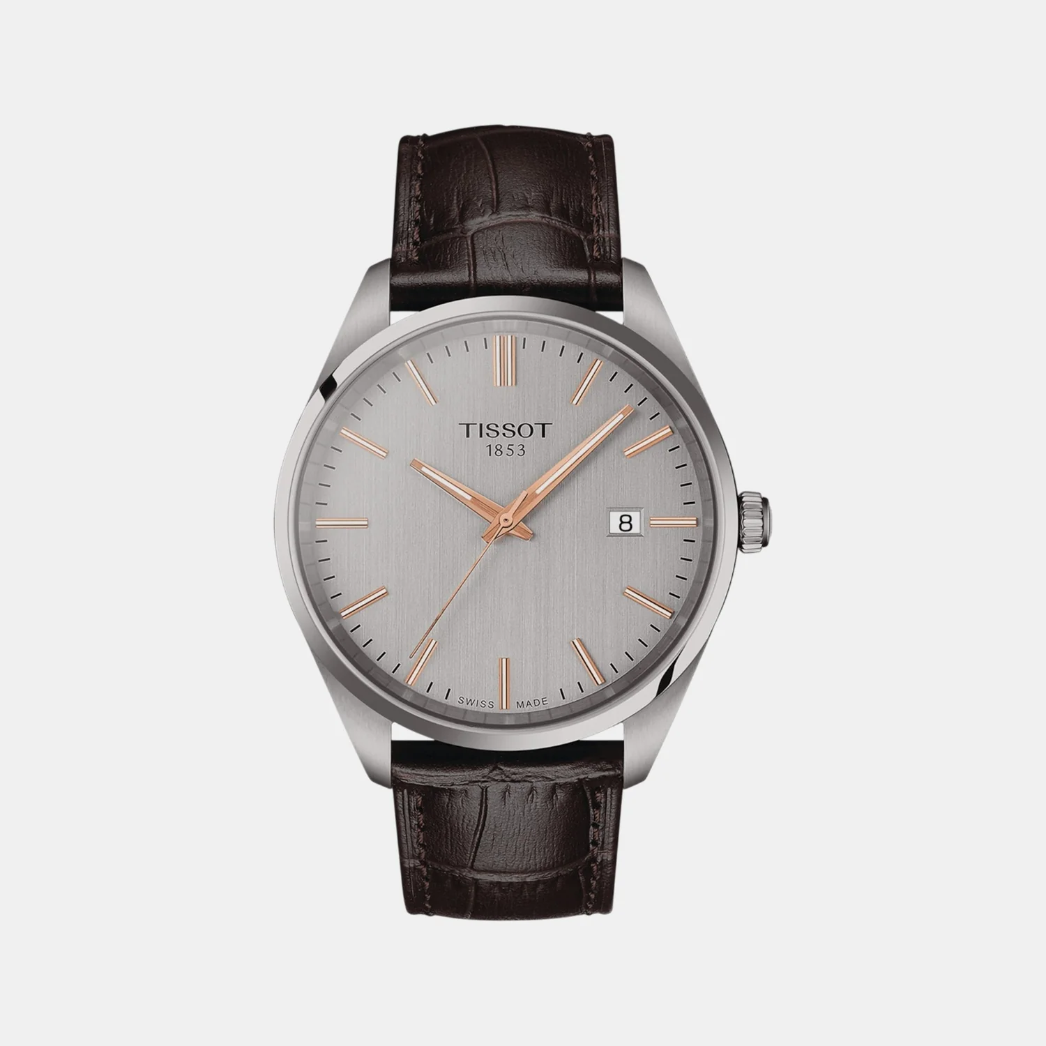 PR 100 Men Quartz Silver Dial Analog Leather Watch T1504101603100