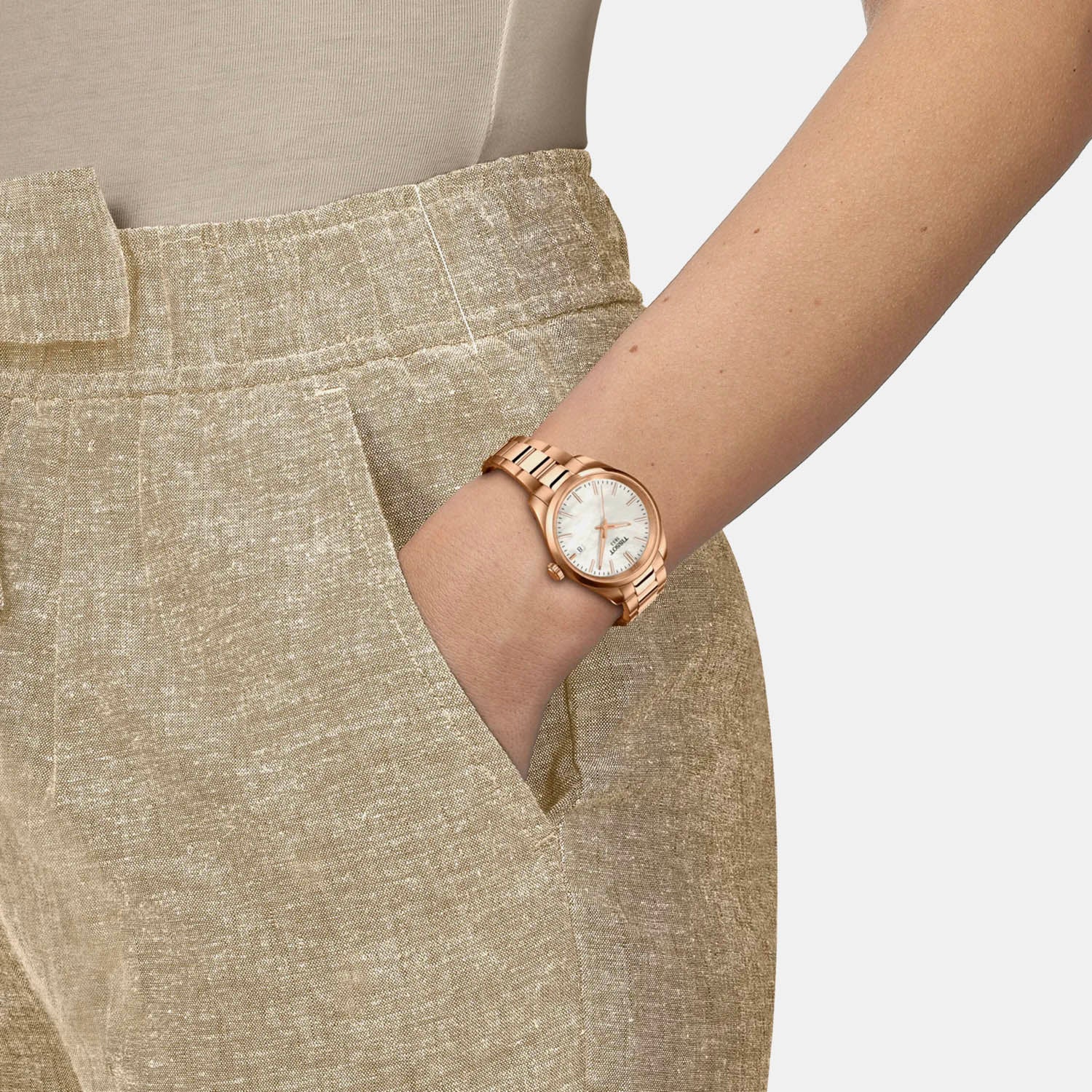 PR 100 Unisex Quartz White Mother Of Pearl Dial Analog Steel Watch T1502103311100 - Image 5