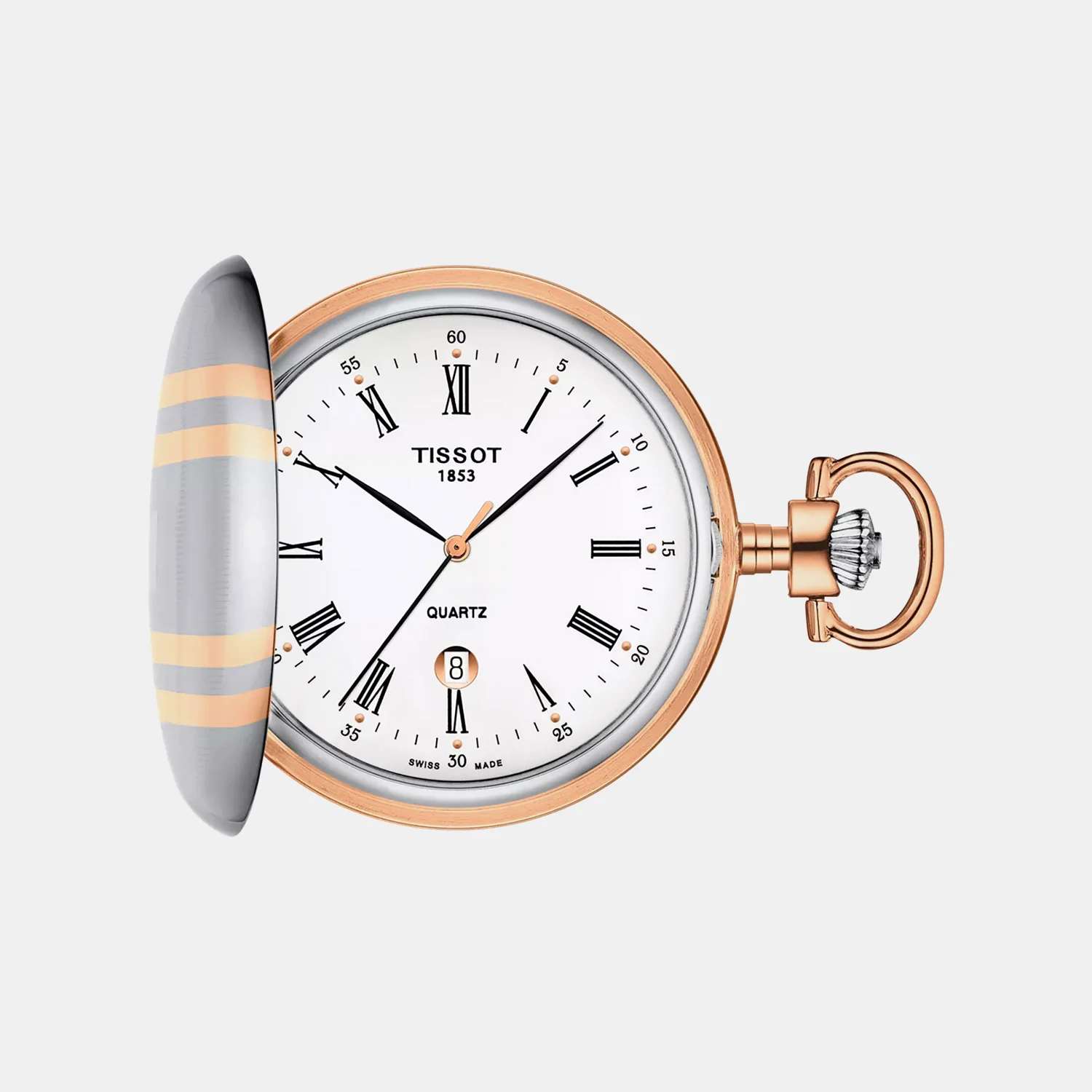 Savonnette Unisex Quartz White Dial Analog Stainless Steel Pocket Watch T8624102901300