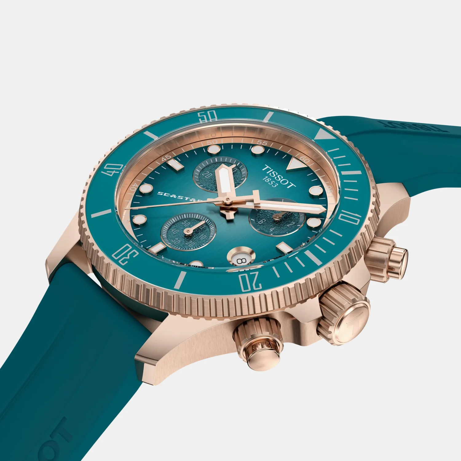 Seastar 1000 Unisex Quartz Turquoise Dial Chronograph Silicone Watch T1202173704100 - Image 4