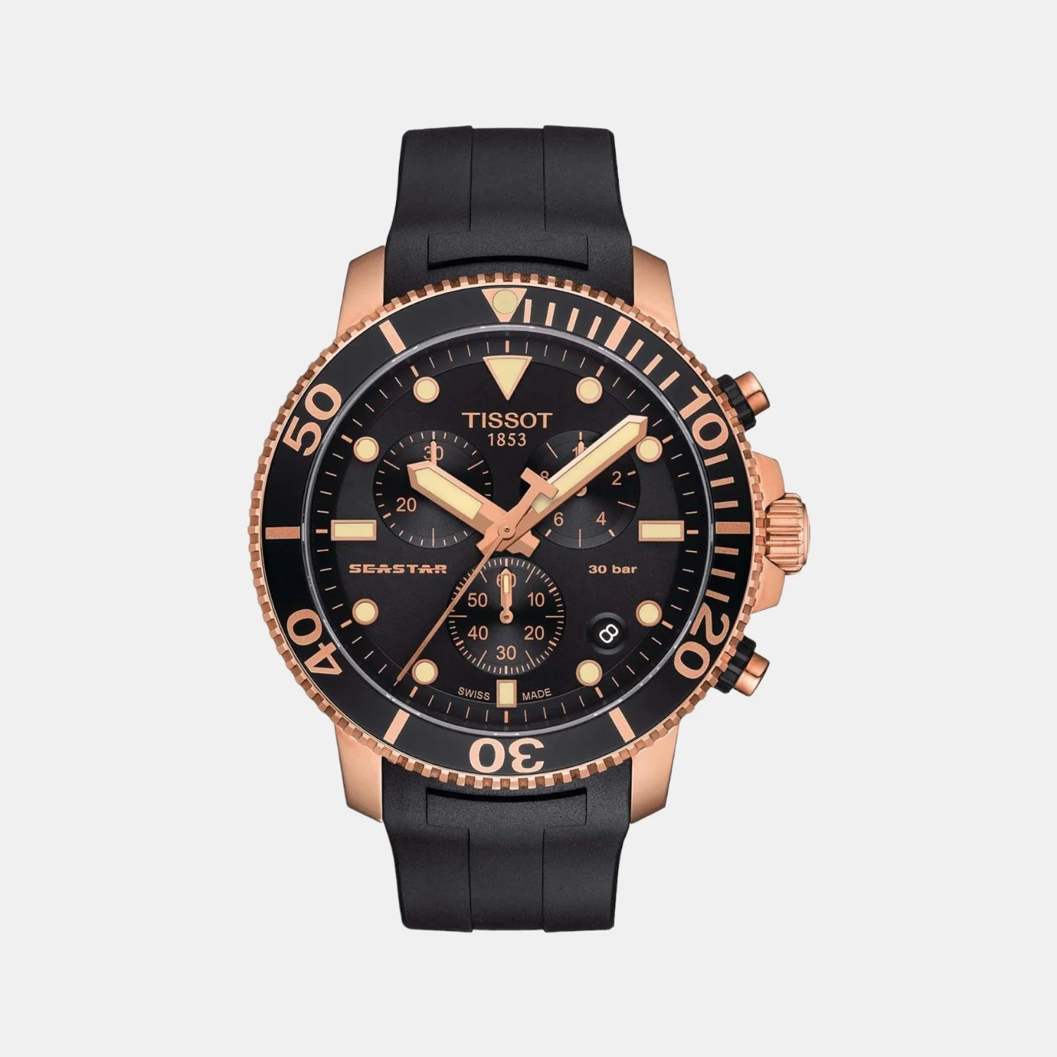 Seastar Men Quartz Black Dial Chronograph Silicone Watch T1204173705100