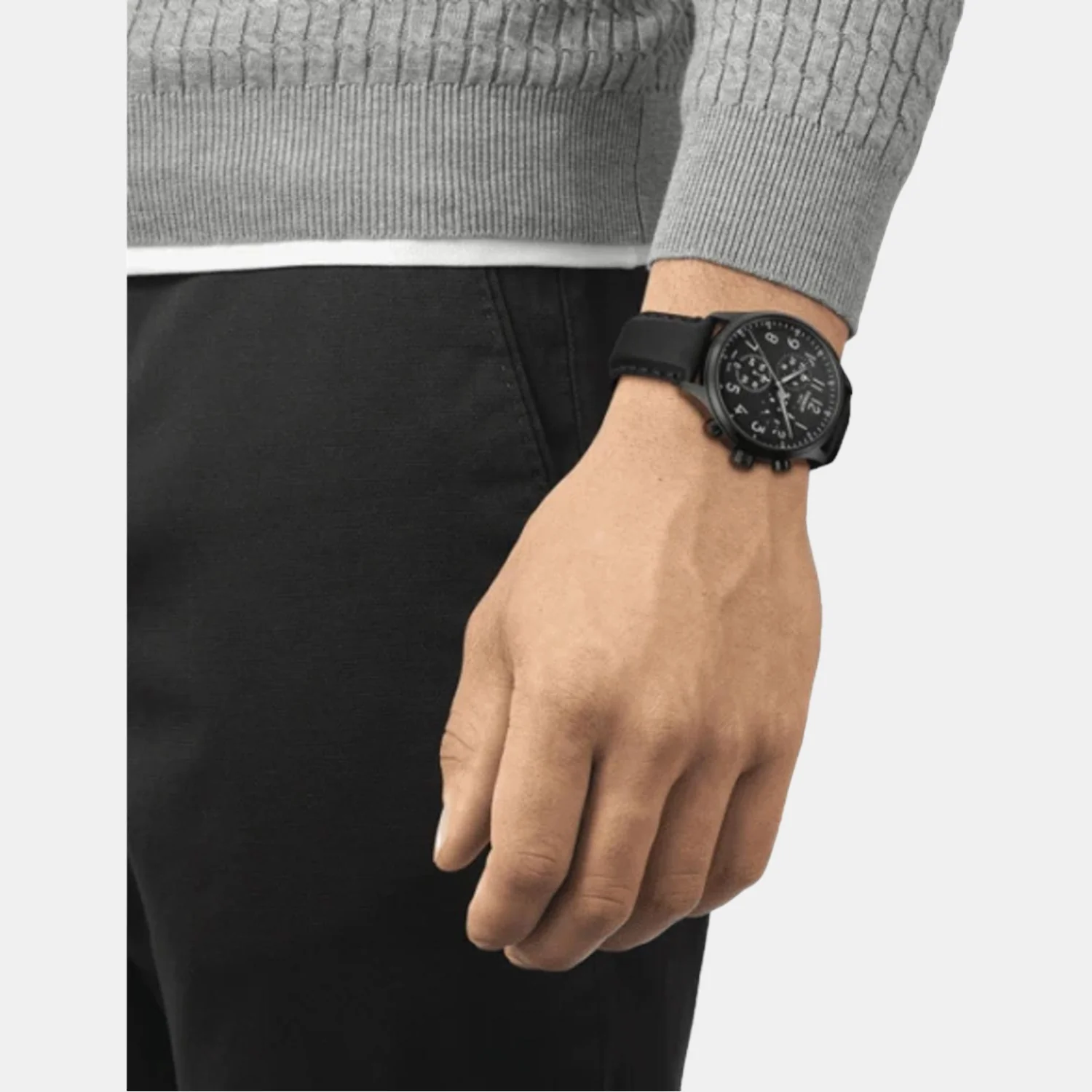 Tissot XL Men Quartz Black Dial Chronograph Leather Watch T1166173605200 - Image 4