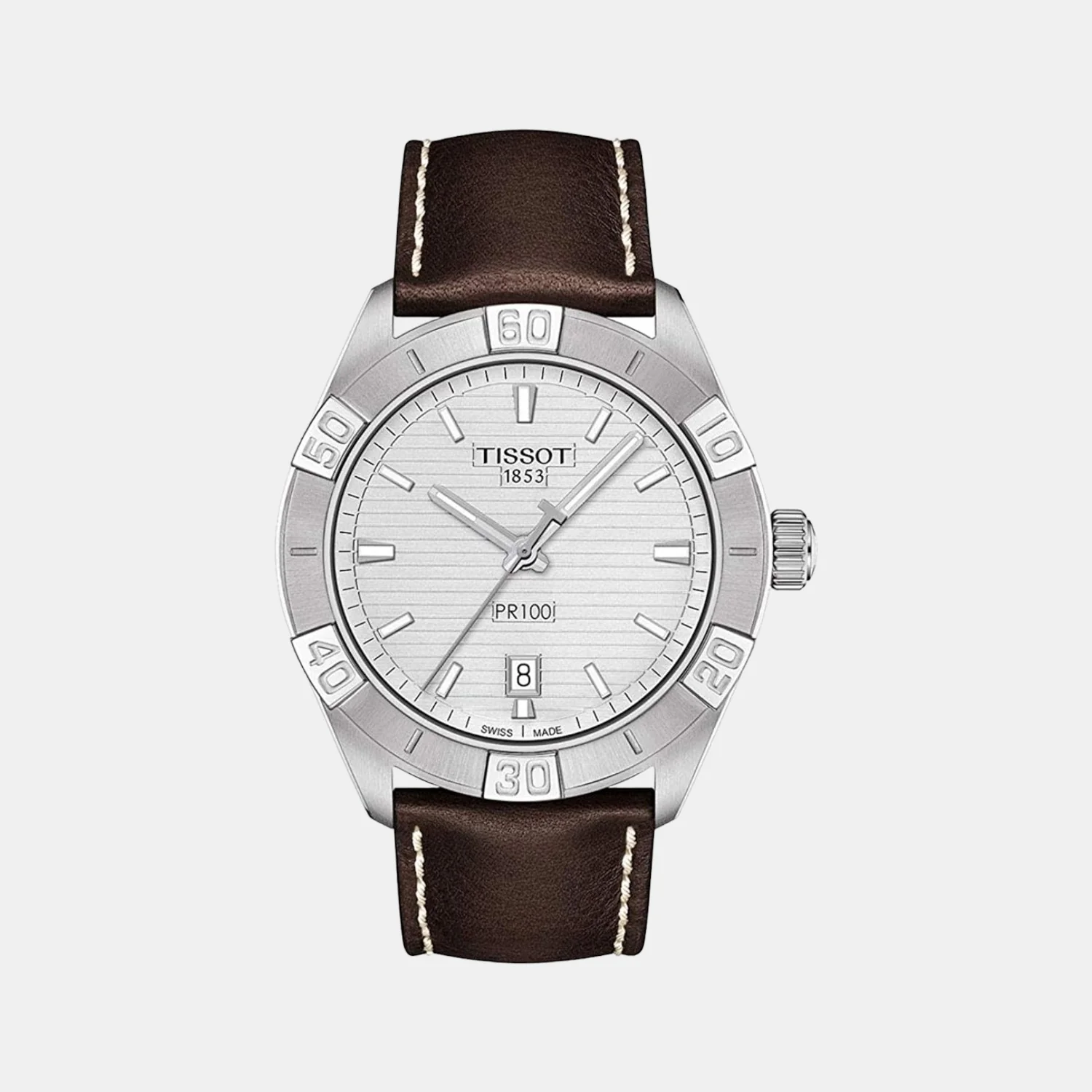 PR 100 Men Quartz Silver Dial Analog Leather Watch T1016101603100