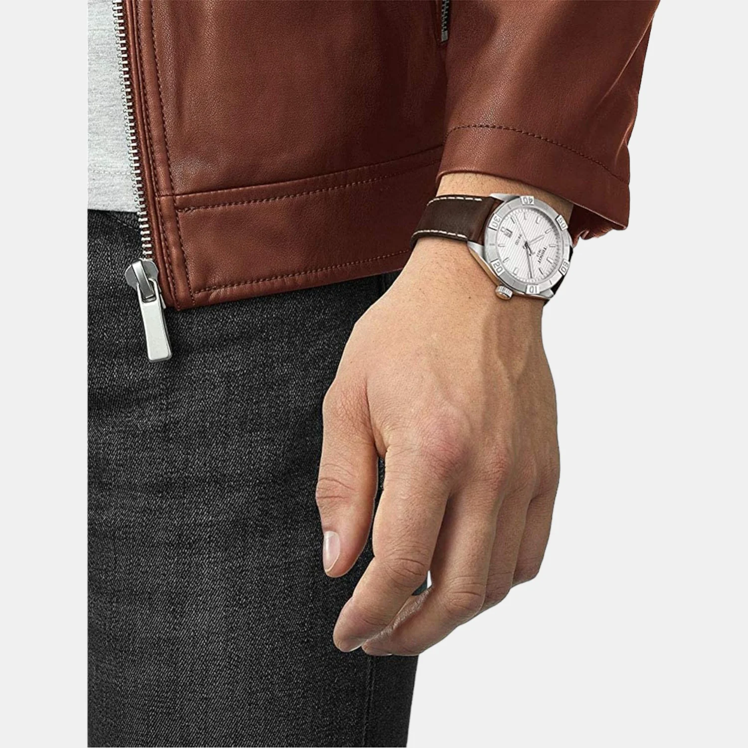 PR 100 Men Quartz Silver Dial Analog Leather Watch T1016101603100 - Image 4