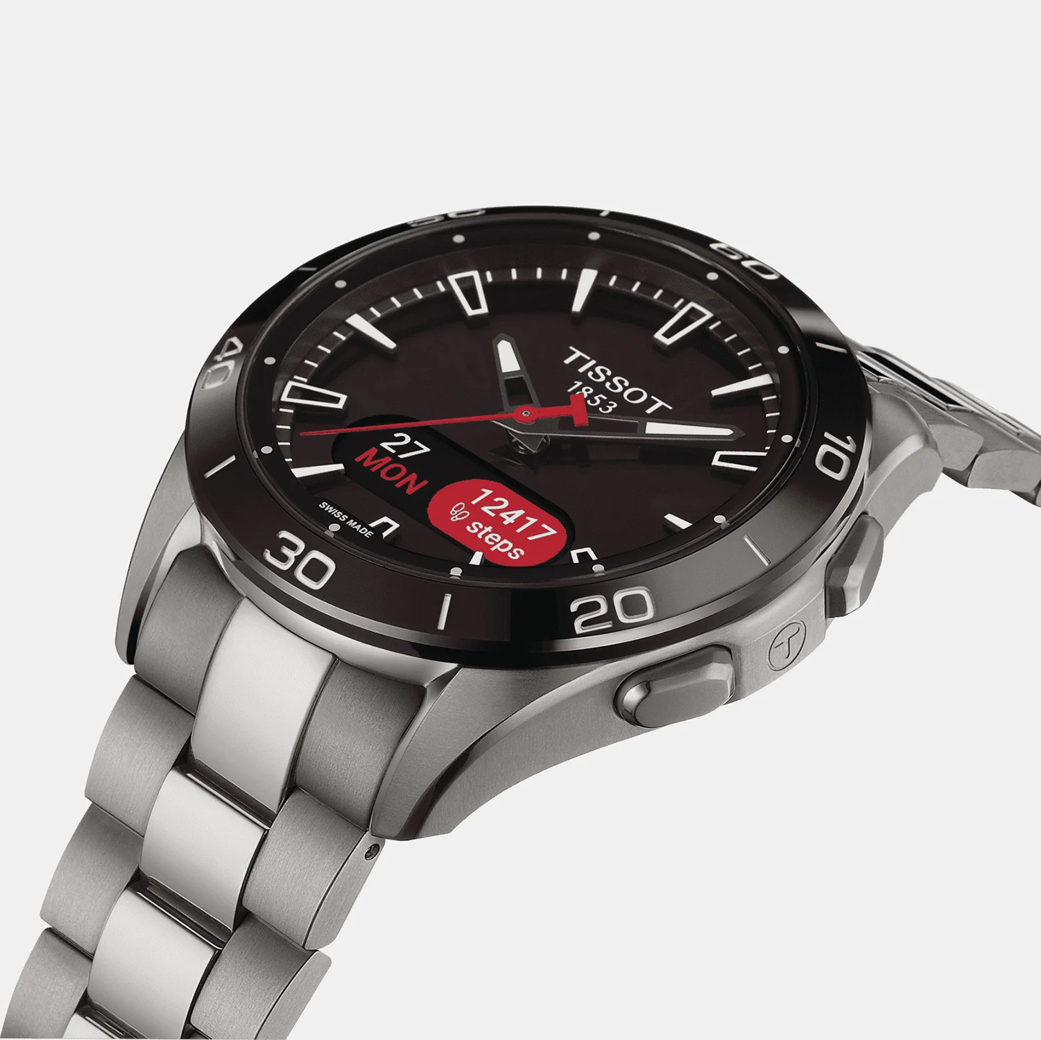 T-Touch Connect Sport Men Quartz Solar Black Dial Analog Stainless Steel Watch T1534204405100 - Image 4