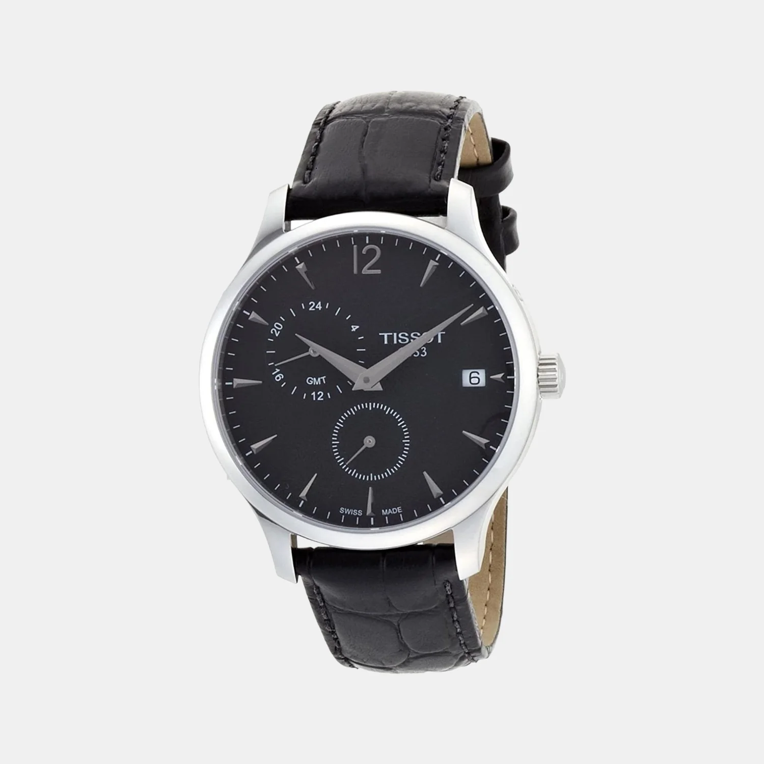 Tradition GMT Men Quartz Black Dial Analog Leather Watch T0636391605700