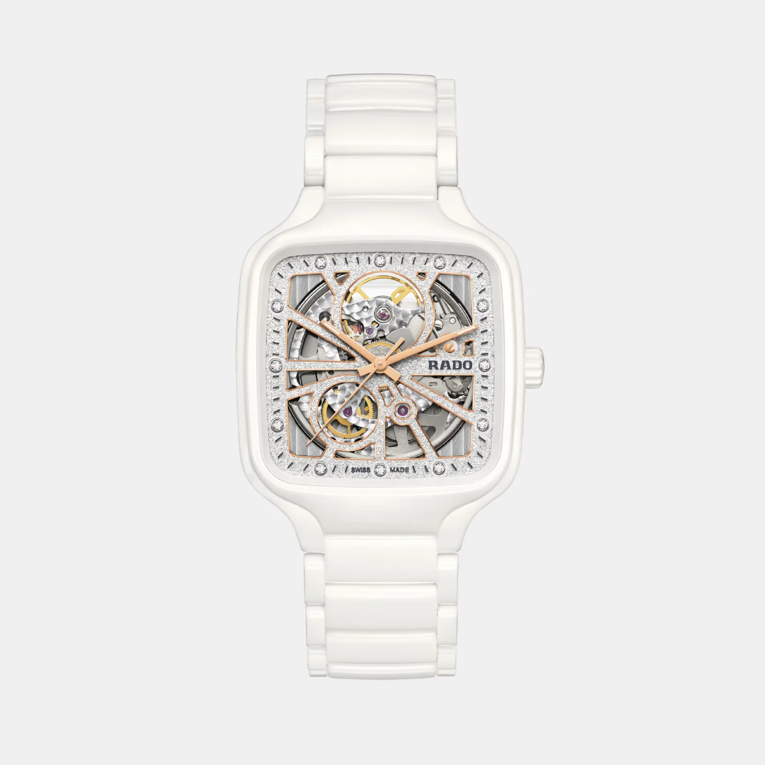 True Square Open Heart Sparkling Automatic Grey Dial Analog Ceramic Watch R27073722