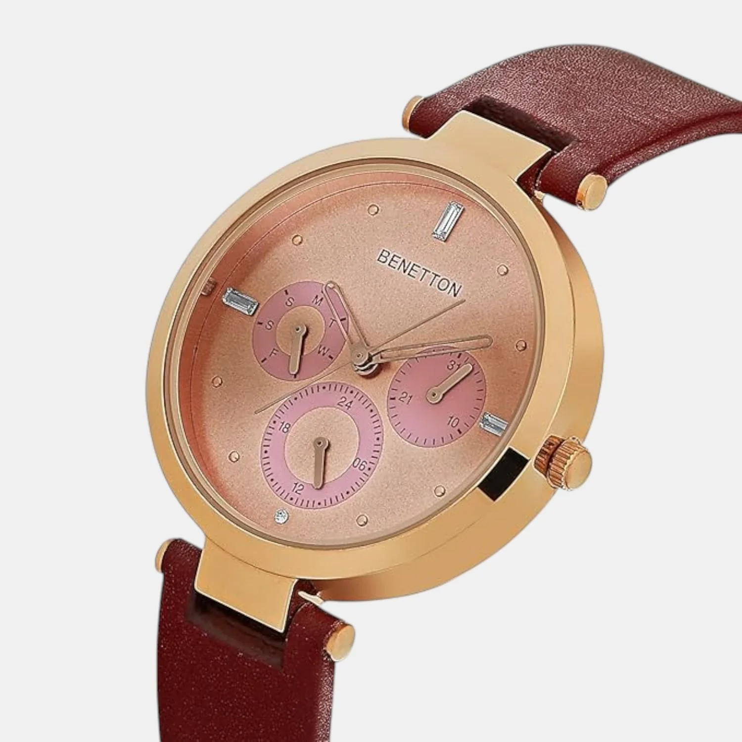 Signature Women Quartz Rose Gold Dial Multi-Function Leather Watch UWUCL1008 - Image 2