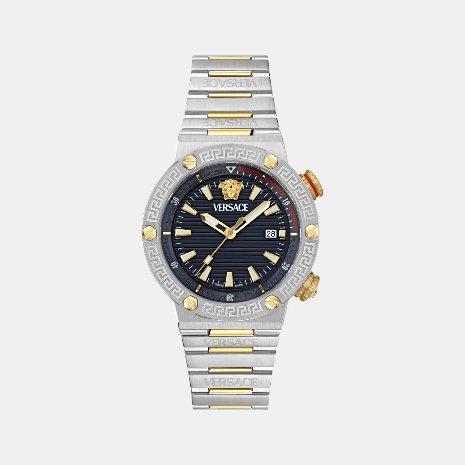 Greca Logo Diver Men Quartz Two Tone Dial Analog Stainless Steel Watch VE8G00424
