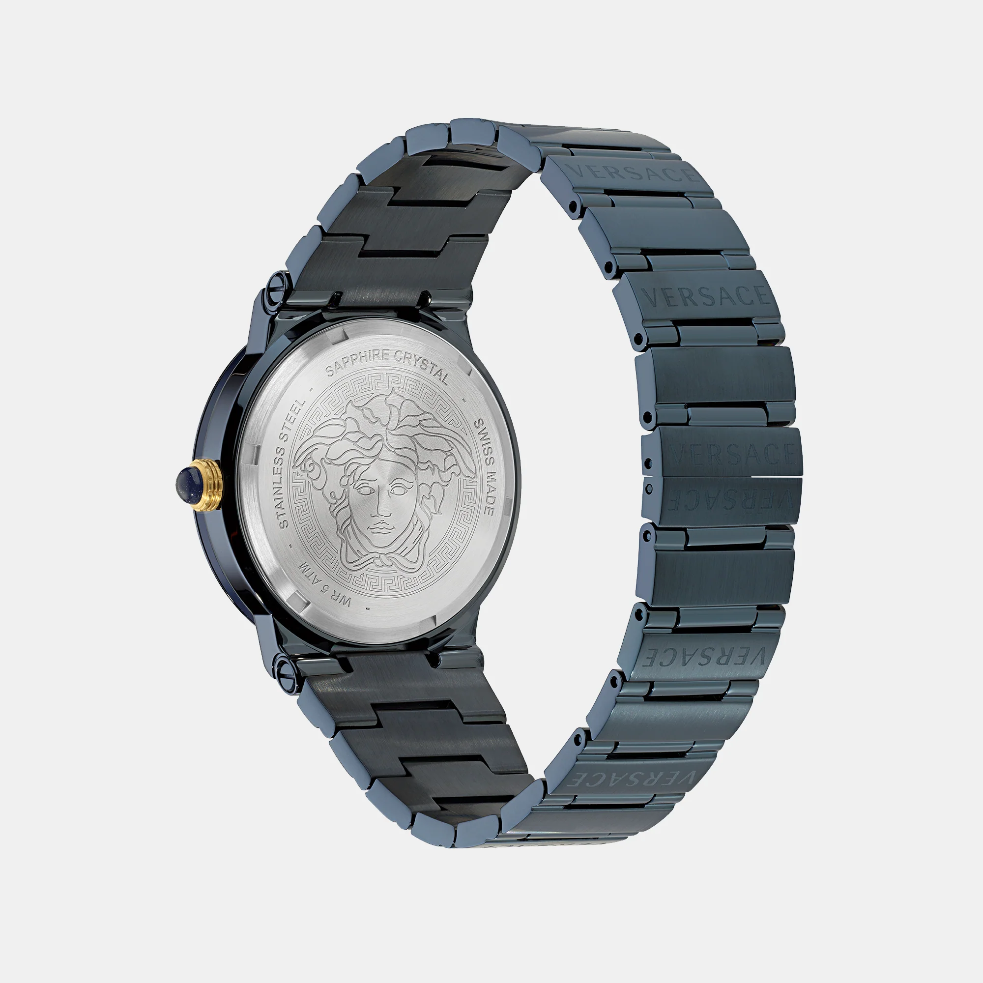 Greca Logo Moonph Unisex Quartz Blue Dial Analog Stainless Steel Watch VE7G00423 - Image 3