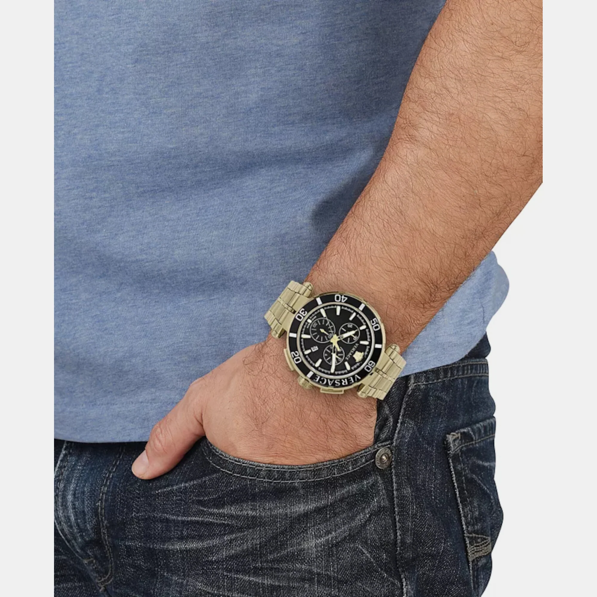Men Quartz Black Dial Chronograph Stainless Steel Watch VE3L00522 - Image 2