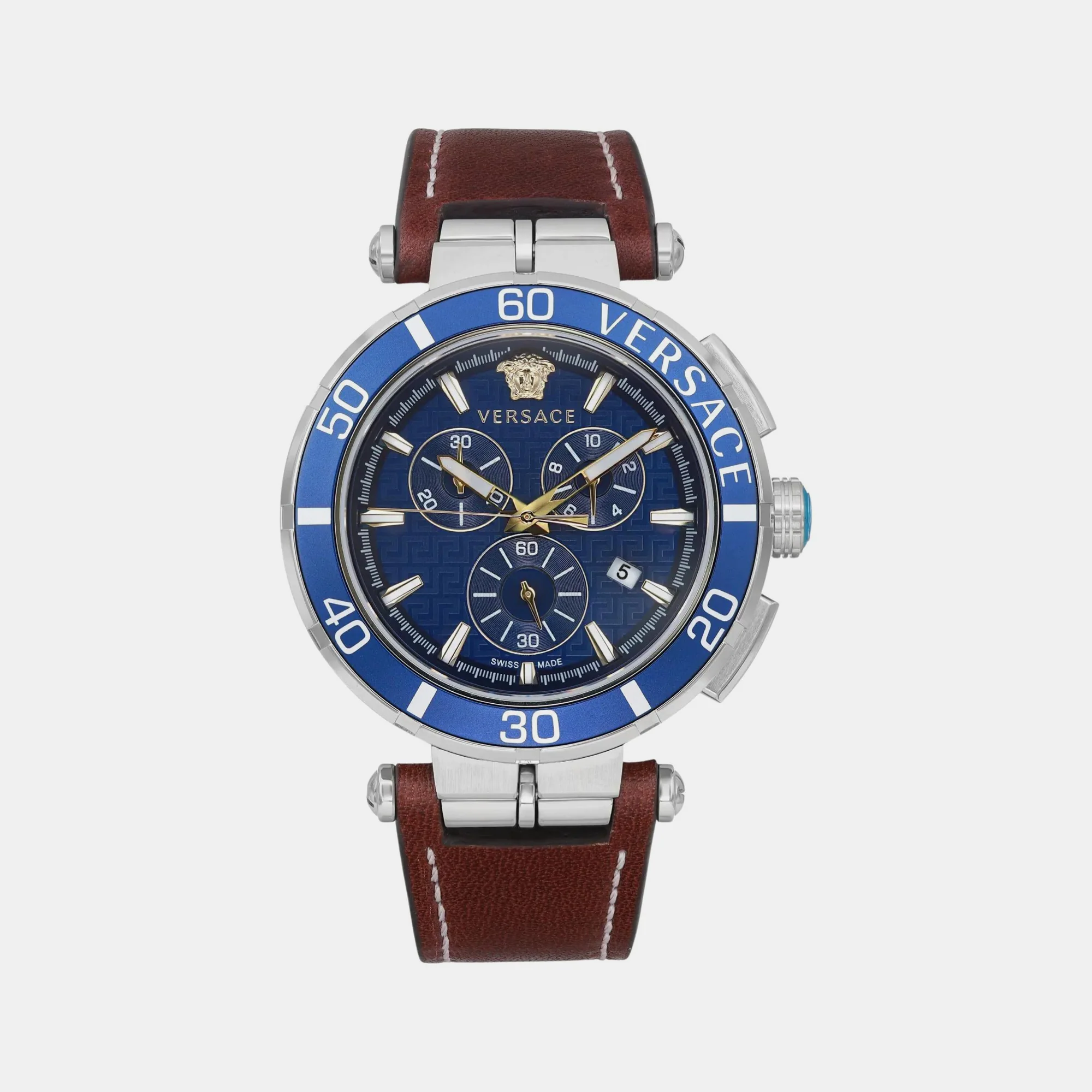 Men Quartz Blue Dial Chronograph Leather Watch VE3L00122