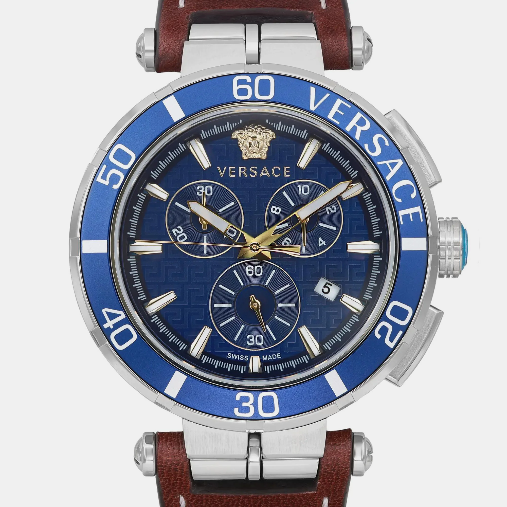 Men Quartz Blue Dial Chronograph Leather Watch VE3L00122 - Image 4