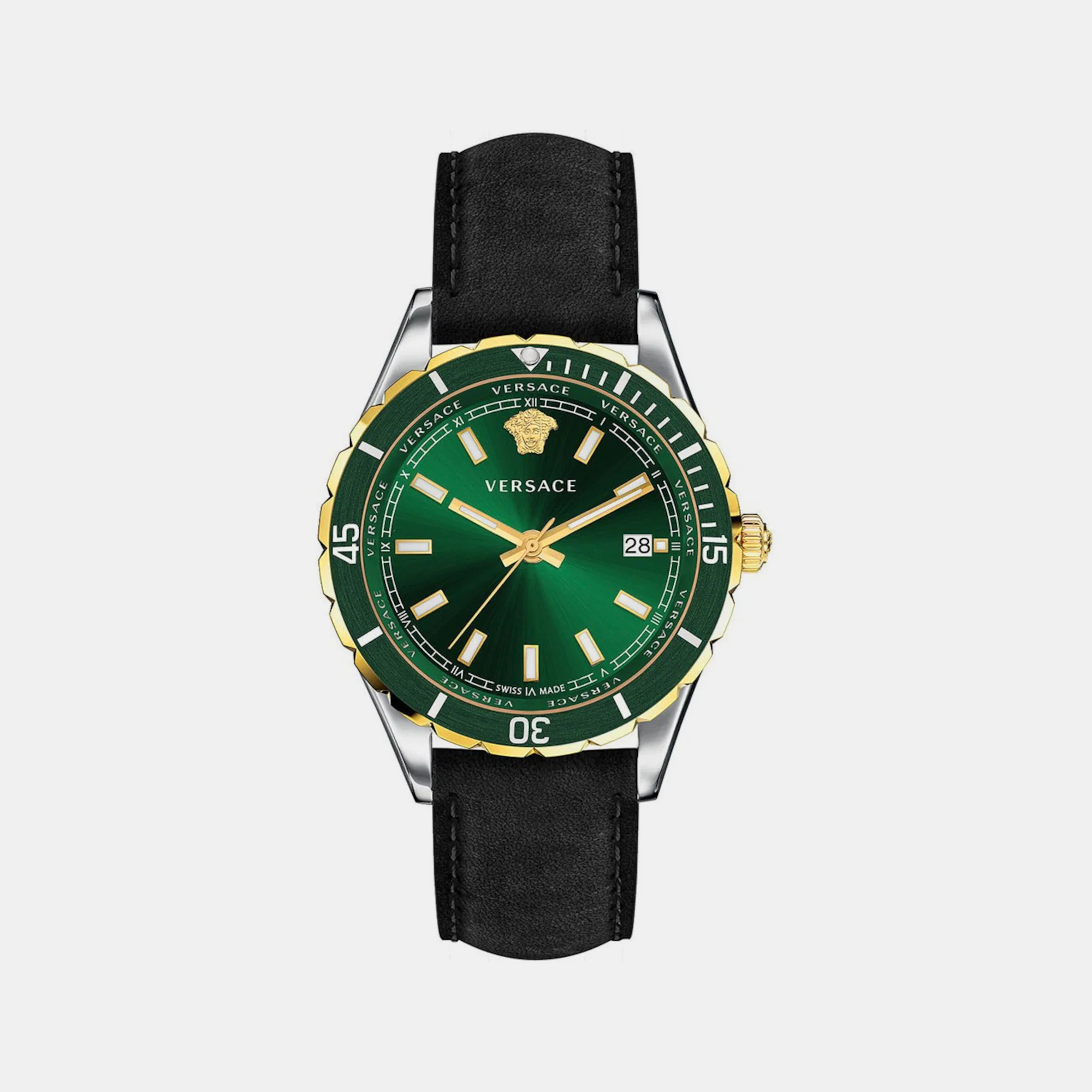 Men Quartz Green Dial Analog Leather Watch VE3A00320