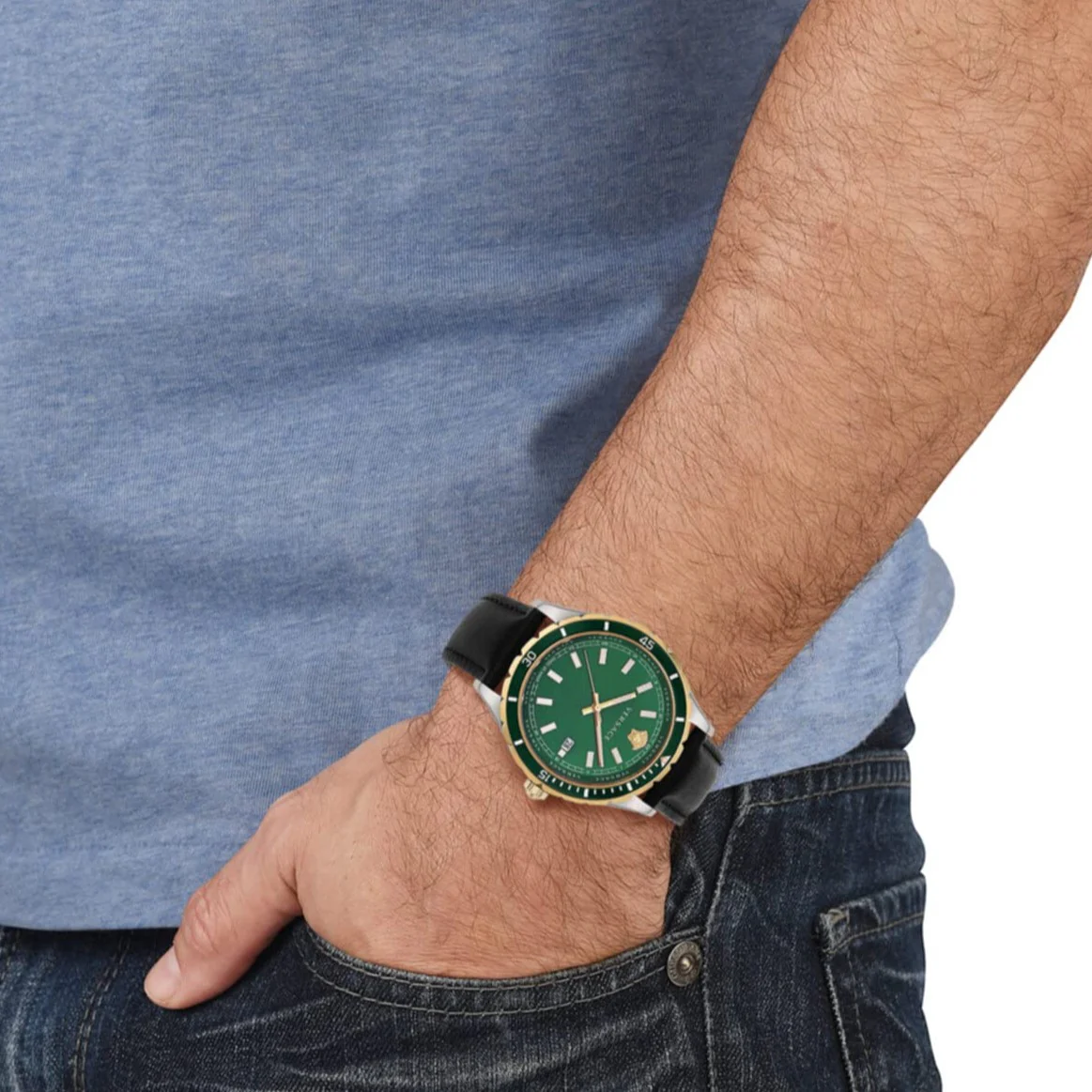 Men Quartz Green Dial Analog Leather Watch VE3A00320 - Image 4