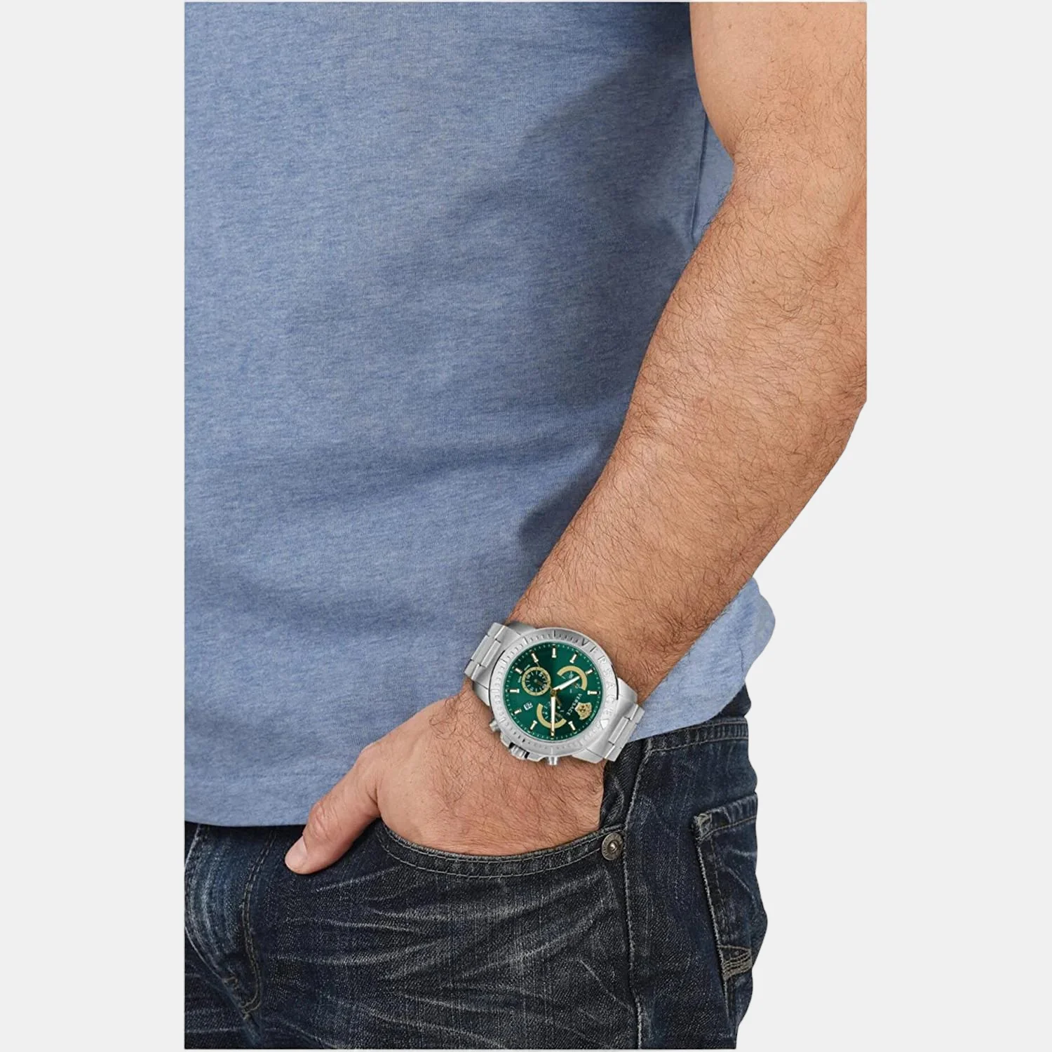 Men Quartz Green Dial Analog Stainless Steel Watch VE2E00821 - Image 4