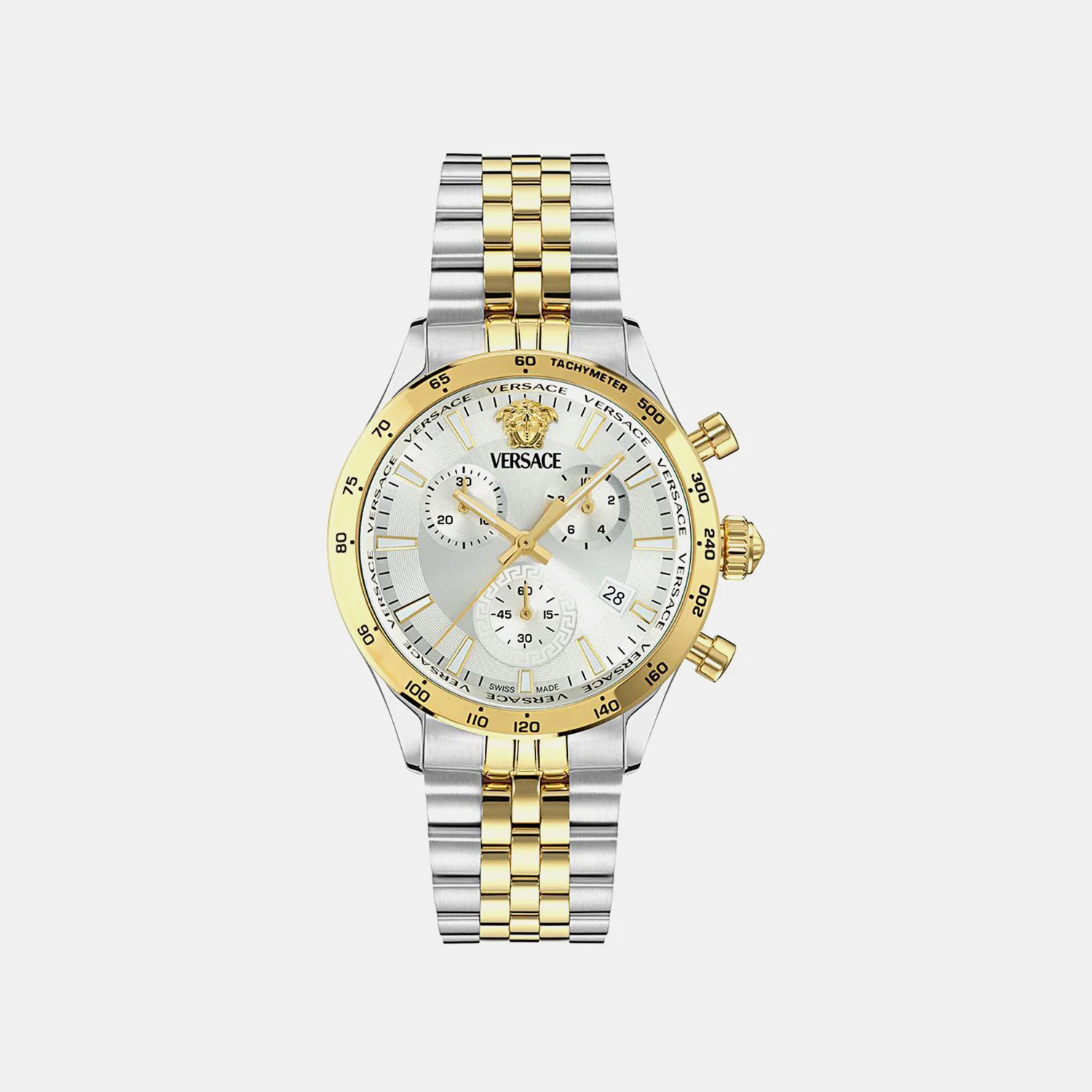 Men Quartz Silver White Dial Chronograph Stainless Steel Watch VECFA0324