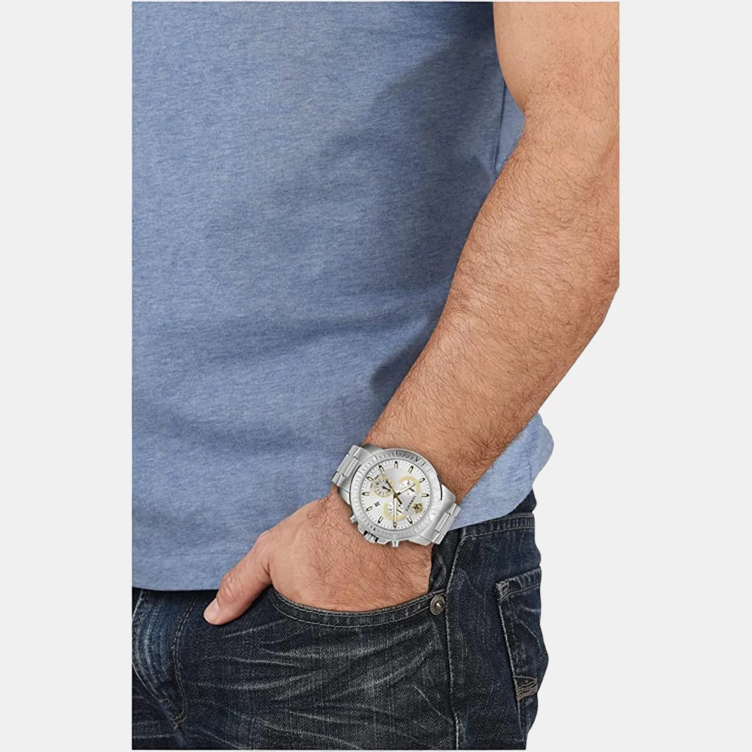 Men Quartz White Dial Analog Stainless Steel Watch VE2E00321 - Image 4
