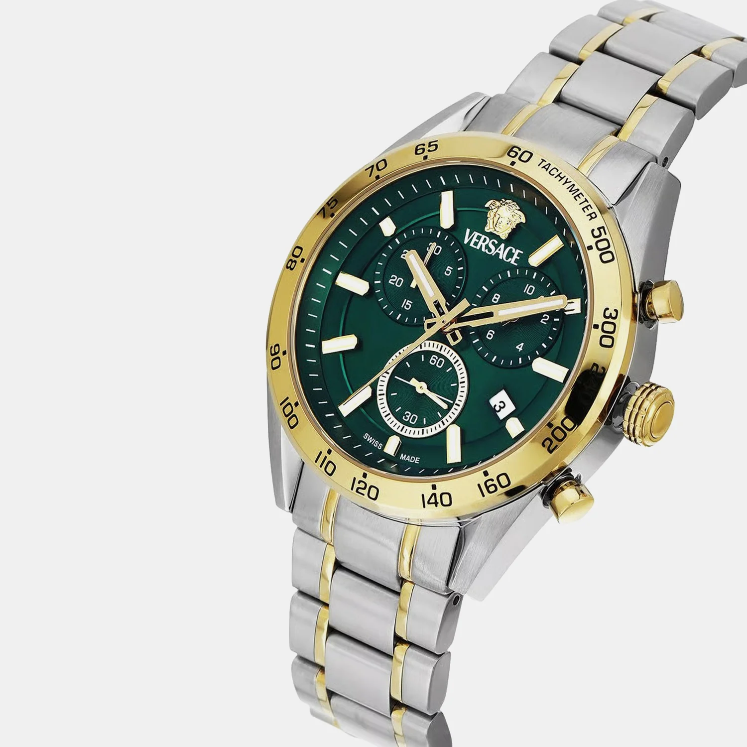 V-Code Unisex Quartz Green Dial Chronograph Stainless Steel Watch VE0CA0324 - Image 2
